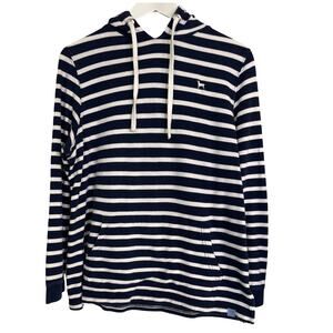 The Black Dog Navy White Striped Hoodie Women's Medium Cotton Pullover Coastal